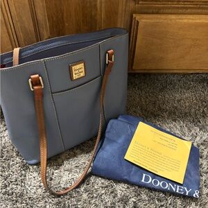 Dooney & Bourke Slate Blue Tote with Tan Straps